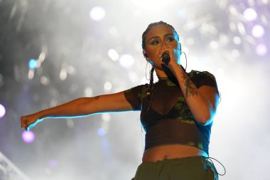 ISTANBUL, TURKIYE - AUGUST 14, 2022: Turkish singer Ezgi Alas concert in Istanbul Fest