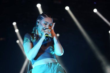 ISTANBUL, TURKIYE - AUGUST 14, 2022: Turkish singer Ezgi Alas concert in Istanbul Fest