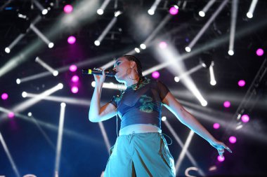 ISTANBUL, TURKIYE - AUGUST 14, 2022: Turkish singer Ezgi Alas concert in Istanbul Fest