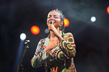 ISTANBUL, TURKIYE - AUGUST 13, 2022: Turkish singer Oyku Gurman concert in Pendik