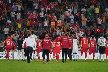 ISTANBUL, TURKIYE - SEPTEMBER 30, 2022: Turkish players celebrating winning the France match in Amputee Football World Cup