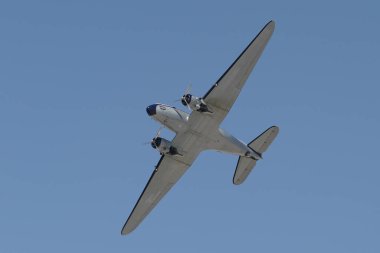 ESKISEHIR, TURKIYE - SEPTEMBER 18, 2022: M.S.O Air and Space Museum Douglas DC-3A (2204) display in Sivrihisar SHG Airshow
