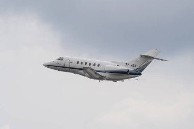 ISTANBUL, TURKIYE - OCTOBER 08, 2022: Private Raytheon Hawker 800XP (258536) take-off from Istanbul Ataturk Airport