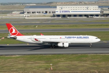 ISTANBUL, TURKIYE - OCTOBER 01, 2022: Turkish Airlines Airbus A330-343E (1483) landing to Istanbul International Airport