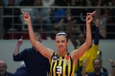 ISTANBUL, TURKIYE - OCTOBER 29, 2022: Macris Carneiro in Vakifbank vs Fenerbahce Opet Women Champions Cup match in Burhan Felek Sport Hall