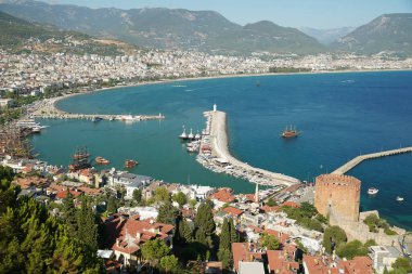 Aerial View of Alanya Town in Antalya City, Turkiye
