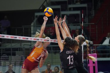 ISTANBUL, TURKIYE - NOVEMBER 06, 2022: Anthi Vasilantonaki in action during Galatasaray HDI Sigorta vs Cukurova Belediyespor Turkish Sultans League match in Burhan Felek Sport Hall