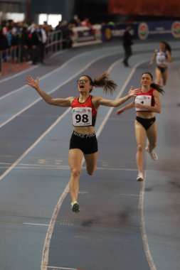 ISTANBUL, TURKEY - MARCH 05, 2022: Silan Ayyildiz running during Balkan Athletics Indoor Championships in Atakoy Athletics Arena