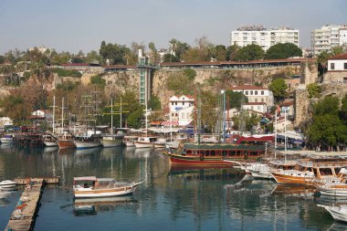 ANTALYA, TURKIYE - NOVEMBER 17, 2022: Historic Harbor in Antalya City. Harbor dating to Roman era