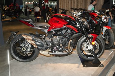 ISTANBUL, TURKEY - APRIL 23, 2022: MV Agusta Brutale RR on display at Motobike Expo in Istanbul Exhibition Center