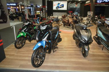 ISTANBUL, TURKEY - APRIL 23, 2022: Motorcycles on display at Motobike Expo in Istanbul Exhibition Center