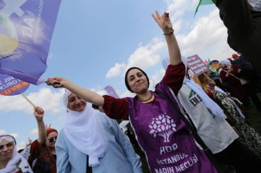 ISTANBUL, TURKEY - MAY 01, 2022: People gathered in Maltepe during International Workers Day