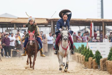 ISTANBUL, TURKIYE - JUNE 11, 2022: Horse Archery show during Etnospor Culture Festival