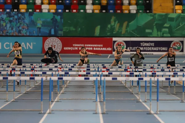 Istanbul Turkey February 2022 Athletes Running Metres Hurdles Turkish Indoor — ストック写真