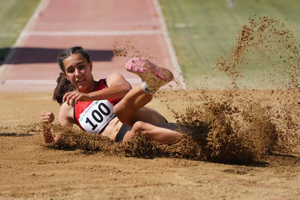 stock image DENIZLI, TURKIYE - JULY 17, 2022: Undefined athlete long jumping during Balkan Athletics U20 Championships in Denizli Albayrak Athletics Track