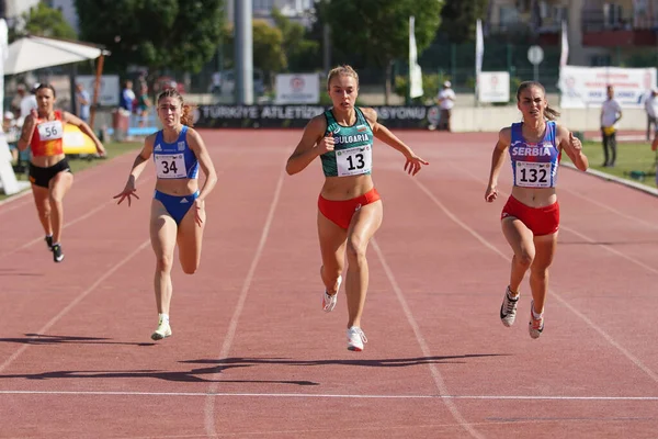 Denizli Turquía Julio 2022 Atletas Corriendo 200 Metros Durante Campeonato — Foto de Stock