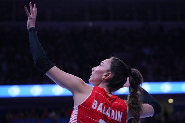 ANKARA, TURKIYE - HAZİRAN 05, 2022: Türkiye 'de Baladin Hande - Ankara Arena' da Belçika VNL Havuz Maçı