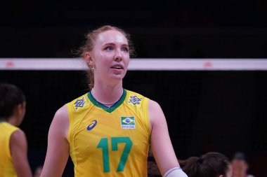 ANKARA, TURKIYE - 13 Temmuz 2022: Brezilya 'da Bergmann Julia Isabelle ile Ankara Arena' da oynanan Japonya-VNL çeyrek final maçı