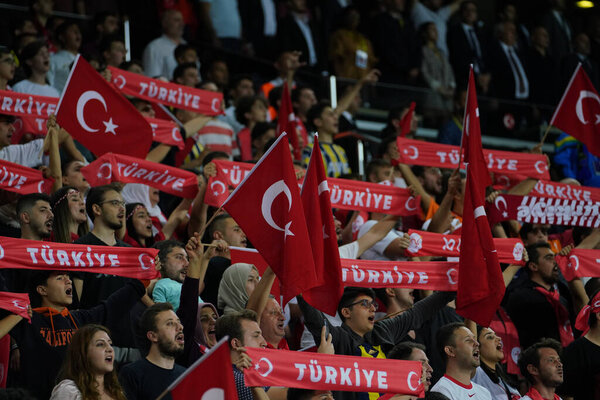 ISTANBUL, TURKIYE - SEPTEMBER 30, 2022: Spectators watching Tukiye vs France National teams match in Amputee Football World Cup