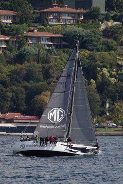 ISTANBUL, TURKIYE - SEPTEMBER 24, 2022: Sailboat competing in Bosphorus Cup