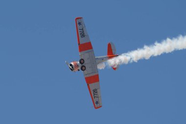 ESKISEHIR, TURKIYE - SEPTEMBER 18, 2022: M.S.O Air and Space Museum North American AT-6G Texan (SA079) display in Sivrihisar SHG Airshow