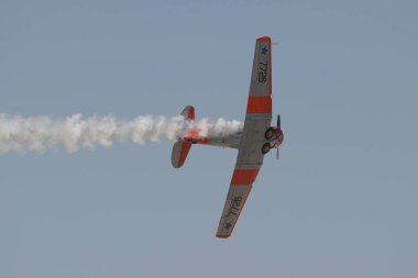 ESKISEHIR, TURKIYE - SEPTEMBER 18, 2022: M.S.O Air and Space Museum North American AT-6G Texan (SA079) display in Sivrihisar SHG Airshow