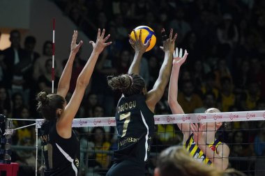 ISTANBUL, TURKIYE - OCTOBER 29, 2022: Chiaka Ogbogu in action during Vakifbank vs Fenerbahce Opet Women Champions Cup match in Burhan Felek Sport Hall