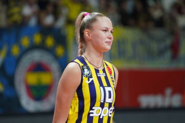 ISTANBUL, TURKIYE - OCTOBER 29, 2022: Arina Fedorovtseva in Vakifbank vs Fenerbahce Opet Women Champions Cup match in Burhan Felek Sport Hall