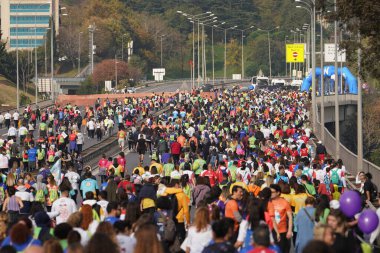 ISTANBUL, TURKEY - NOVEMBER 06, 2022: Athletes running in 44. Istanbul marathon which includes two continents in one race.