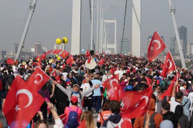 ISTANBUL, TURKEY - NOVEMBER 06, 2022: Athletes running in 44. Istanbul marathon which includes two continents in one race.