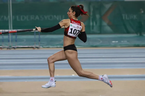 Istanbul Turkey March 2022 Undefined Athlete Pole Vaulting Balkan Athletics — Stock Photo, Image