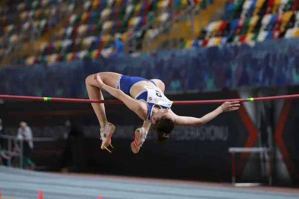 Istanbul Turkey March 2022 Undefined Athlete High Jumping Balkan Athletics — Stock Photo, Image