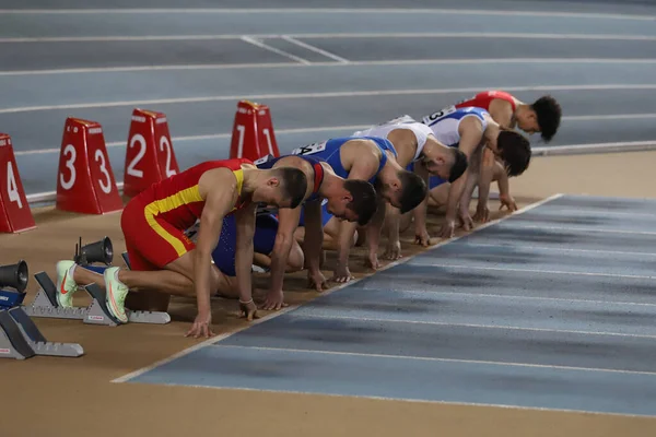Istanbul Turkey March 2022 Athletes Running Metres Balkan Athletics Indoor — Photo
