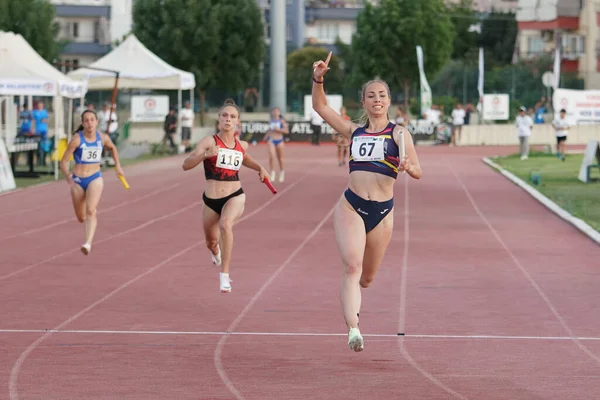 Denizli Türkien Juli 2022 Athleten Laufen 4X100 Meter Staffel Bei — Stockfoto