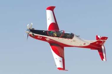 ESKISEHIR, TURKIYE - SEPTEMBER 18, 2022: Turkish Air Force TAI Hurkus B display in Sivrihisar SHG Airshow