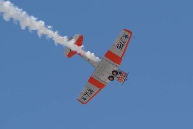 ESKISEHIR, TURKIYE - SEPTEMBER 18, 2022: M.S.O Air and Space Museum North American AT-6G Texan (SA079) display in Sivrihisar SHG Airshow