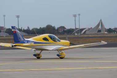 ISTANBUL, TURKIYE - OCTOBER 08, 2022: Private BRM Aero Bristell TDO (120) display in Istanbul Airshow in Istanbul Ataturk Airport