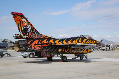 KONYA, TURKIYE - JUNE 30, 2022: Turkish Air Force General Dynamics F-16CJ Fighting Falcon (4R-115) displayed at Konya Airport during Anatolian Eagle Air Force Exercise