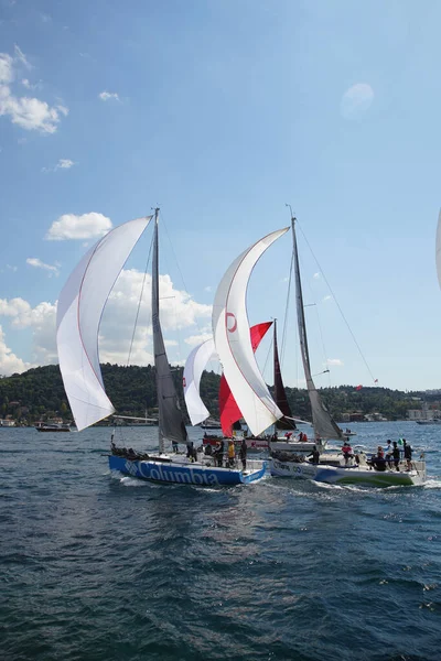 Istanbul Turkiye September 2022 Sailboats Competing Bosphorus Cup — Stock Photo, Image