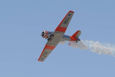 ESKISEHIR, TURKIYE - SEPTEMBER 18, 2022: M.S.O Air and Space Museum North American AT-6G Texan (SA079) display in Sivrihisar SHG Airshow