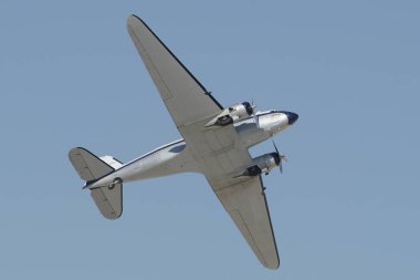 ESKISEHIR, TURKIYE - SEPTEMBER 18, 2022: M.S.O Air and Space Museum Douglas DC-3A (2204) display in Sivrihisar SHG Airshow
