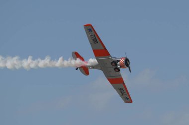 ESKISEHIR, TURKIYE - SEPTEMBER 18, 2022: M.S.O Air and Space Museum North American AT-6G Texan (SA079) display in Sivrihisar SHG Airshow