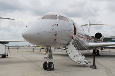 ISTANBUL, TURKIYE - OCTOBER 08, 2022: MNG Airlines Bombardier BD-700-1A10 Global Express (9126) display in Istanbul Airshow in Istanbul Ataturk Airport