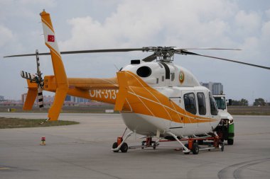 ISTANBUL, TURKIYE - OCTOBER 08, 2022: Turkish Directorate of Forestry Bell 429 Global Ranger (57133) display in Istanbul Airshow in Istanbul Ataturk Airport