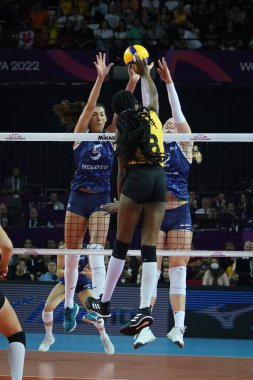 ANTALYA, TURKIYE - 18 Aralık 2022: Paola Egonu, Antalya Spor Salonu 'nda oynanan Beşli Voleybol Kadınlar Dünya Voleybol Şampiyonası Finali' nde Imoco Volley Conegliano - Vakıfbank Beşlisi