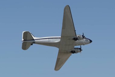 ESKISEHIR, TURKIYE - SEPTEMBER 18, 2022: M.S.O Air and Space Museum Douglas DC-3A (2204) display in Sivrihisar SHG Airshow