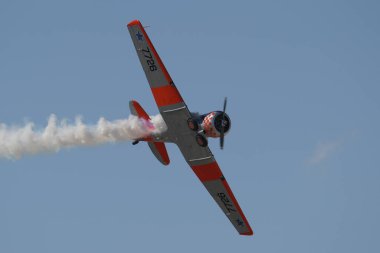 ESKISEHIR, TURKIYE - SEPTEMBER 18, 2022: M.S.O Air and Space Museum North American AT-6G Texan (SA079) display in Sivrihisar SHG Airshow