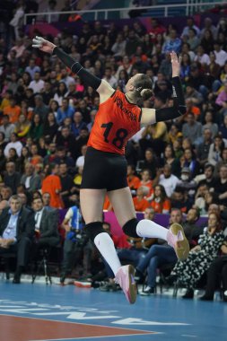 ANTALYA, TURKIYE - 17 Aralık 2022: Irina Voronkova, Antalya Spor Salonu Dünya Voleybol Şampiyonası 'nda Vakıfbank - Eczacibasi Dynavit 5.