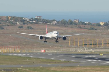 ISTANBUL, TURKIYE - OCTOBER 01, 2022: Turkish Airlines Airbus A350-941 (454) landing to Istanbul International Airport