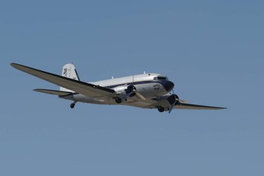 ESKISEHIR, TURKIYE - SEPTEMBER 18, 2022: M.S.O Air and Space Museum Douglas DC-3A (2204) display in Sivrihisar SHG Airshow